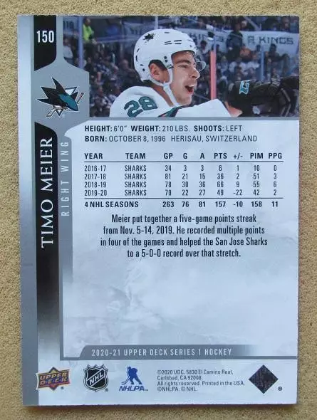 НХЛ Тимо Майер Сан-Хосе Шаркс № 150 1