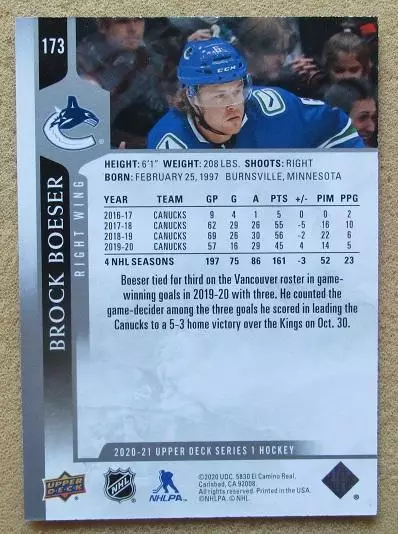 НХЛ Брок Бесер Ванкувер Кэнакс № 173 1