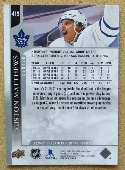 НХЛ Остон Мэттьюс Торонто Мэйпл Лифс № 419 1