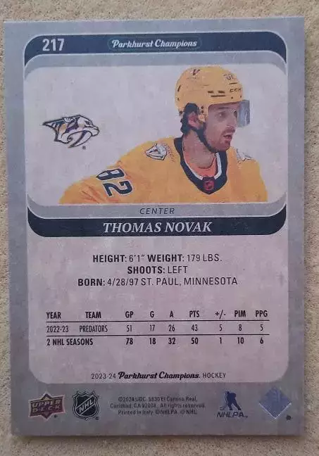НХЛ Томас Новак Нэшвилл Предаторз № 217 1