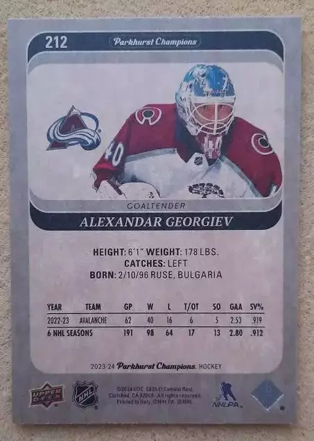НХЛ Александр Георгиев Колорадо Эвеланш Воскресенск № 212 1