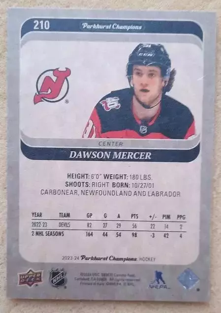 НХЛ Доусон Мерсер Нью-Джерси Дэвилз № 210 1