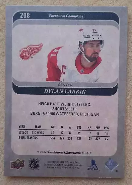 НХЛ Дилан Ларкин Детройт Ред Уингз № 208 1