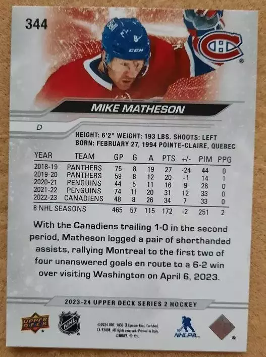 НХЛ Майкл Мэтсон Монреаль Канадиенс № 344 1