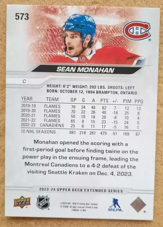 НХЛ Шон Монахан Монреаль Канадиенс № 573 1