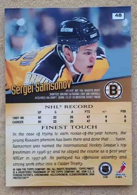 НХЛ Сергей Самсонов Бостон Брюинз ЦСКА Динамо Москва № 48 1