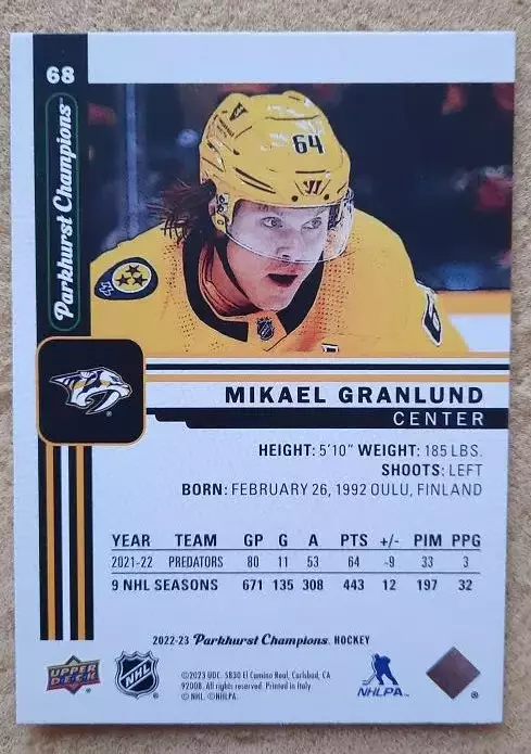 НХЛ Микаэль Гранлунд Нэшвилл Предаторз № 68 1