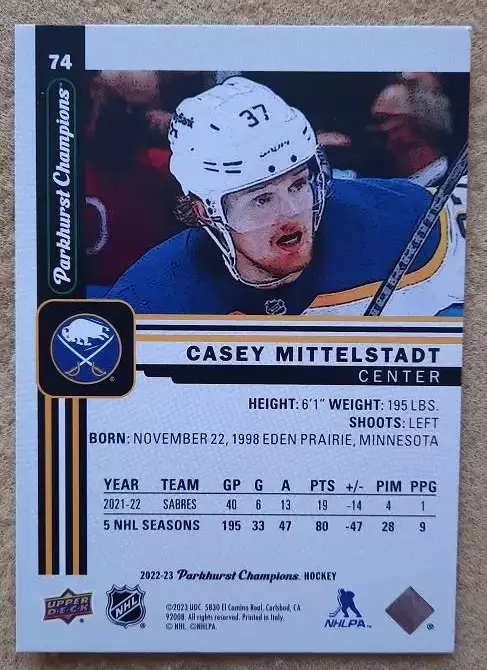 НХЛ Кейси Миттельштадт Баффало Сейбрз № 74 1