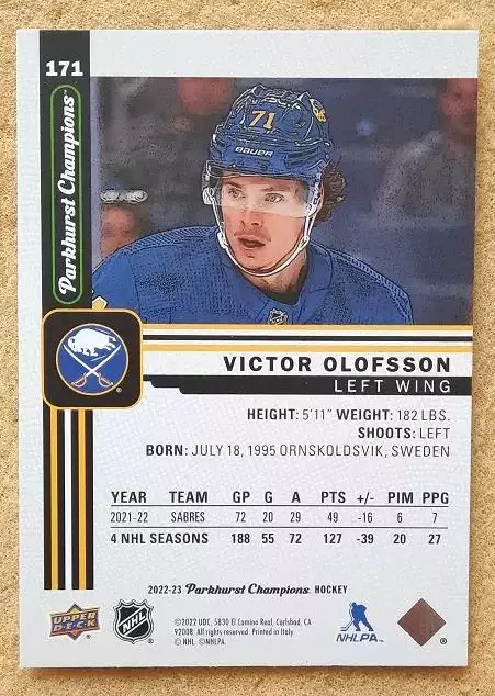 НХЛ Виктор Олофссон Баффало Сейбрз № 171 1