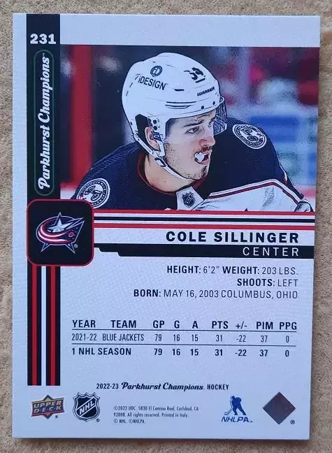 НХЛ Коул Силлинджер Коламбус Блю Джекетс № 231 1