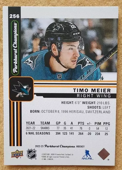 НХЛ Тимо Майер Сан-Хосе Шаркс № 256 1