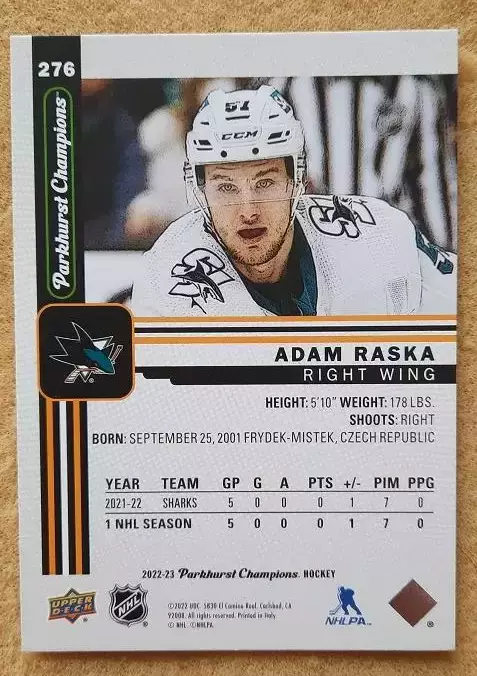 НХЛ Адам Рашка Сан-Хосе Шаркс № 276 1