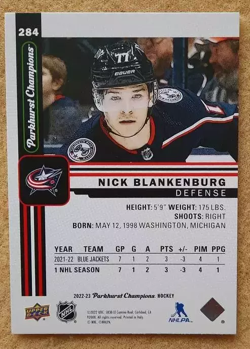 НХЛ Ник Бланкенбург Коламбус Блю Джекетс № 284 1