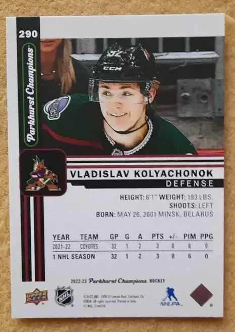 НХЛ Владислав Колячонок Аризона Койотис Динамо Минск № 290 1