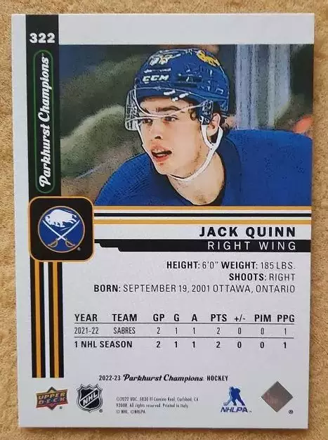 НХЛ Джек Куинн Баффало Сейбрз № 322 1
