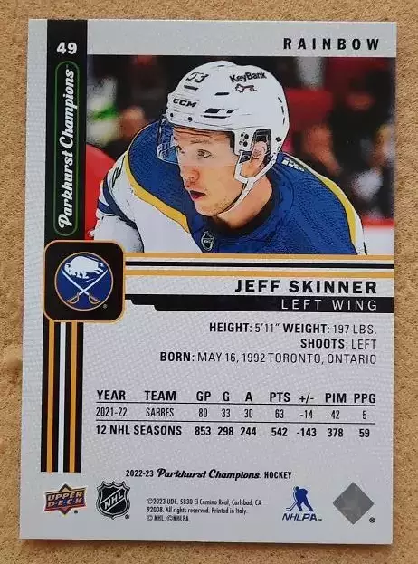 НХЛ Джефф Скиннер Баффало Сейбрз № 49 рейн 1