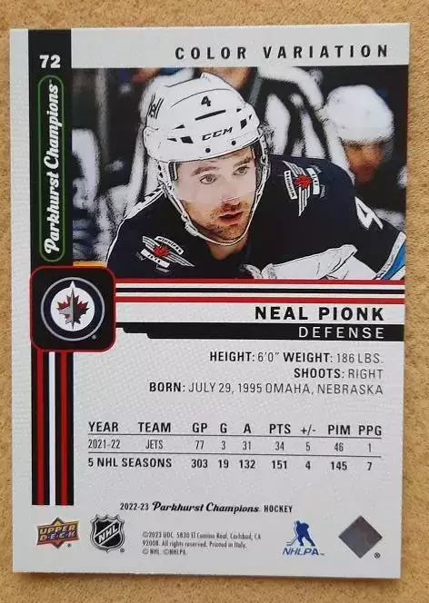 НХЛ Нил Пионк Виннипег Джетс № 72 колор 1