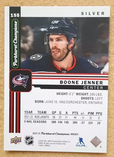 НХЛ Бун Дженнер Коламбус Блю Джекетс № 155 сильвер 1