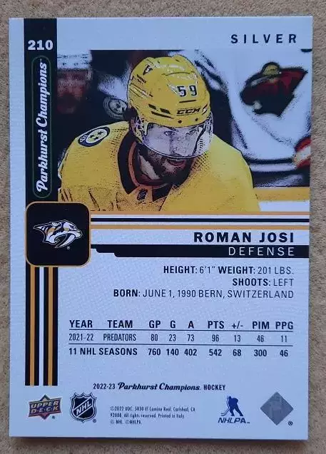 НХЛ Роман Йоси Нэшвилл Предаторз № 210 сильвер 1