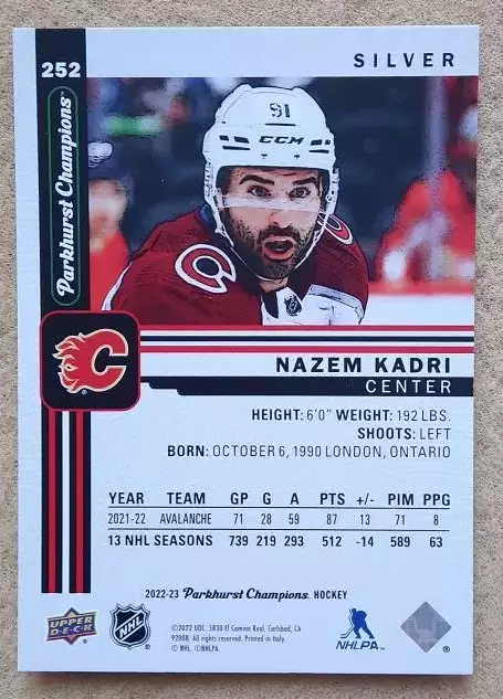 НХЛ Назем Кадри Калгари Флэймз № 252 сильвер 1