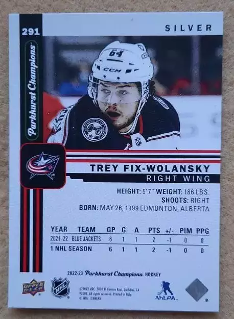 НХЛ Трей Фикс-Волански Коламбус Блю Джекетс № 291 сильвер 1