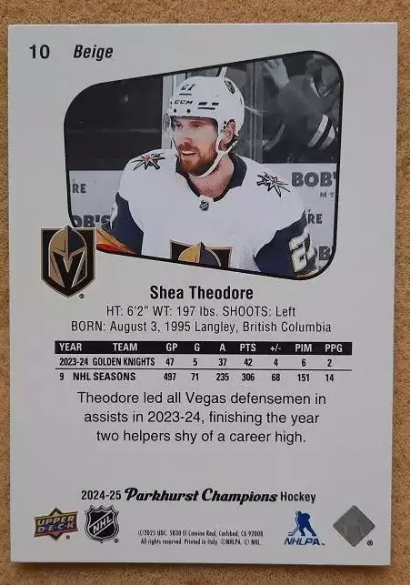 НХЛ Ши Теодор Вегас Голден Найтс № 10 1