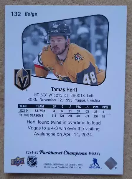 НХЛ Томаш Гертл Вегас Голден Найтс № 132 1