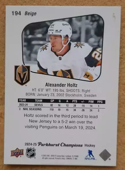 НХЛ Александр Хольц Вегас Голден Найтс № 194 1