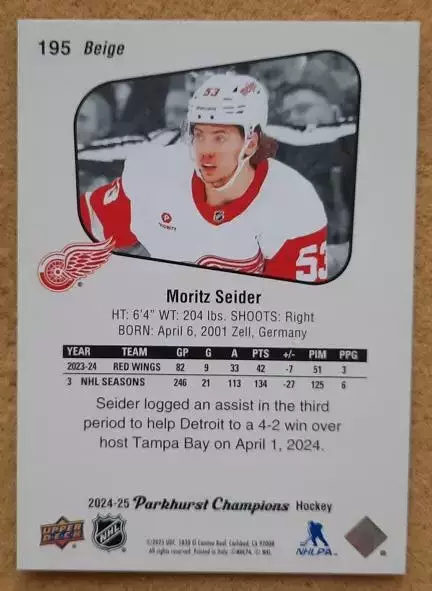 НХЛ Мориц Зайдер Детройт Ред Уингз № 195 1