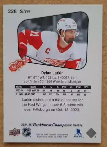 НХЛ Дилан Ларкин Детройт Ред Уингз № 228 сильвер 1