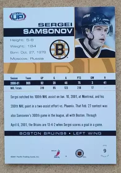 НХЛ Сергей Самсонов Бостон Брюинз ЦСКА Динамо Москва № 9 а 1