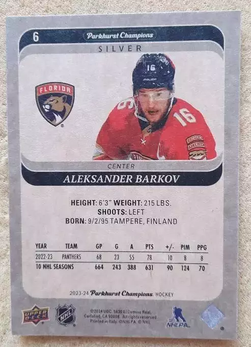 НХЛ Александр Барков Флорида Пантерз № 6 сильвер 1