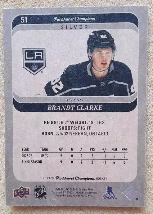 НХЛ Брандт Кларк Лос-Анжелес Кингз № 51 сильвер 1