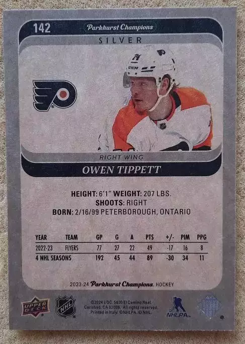 НХЛ Оуэн Типпет Филадельфия Флайерз № 142 сильвер 1