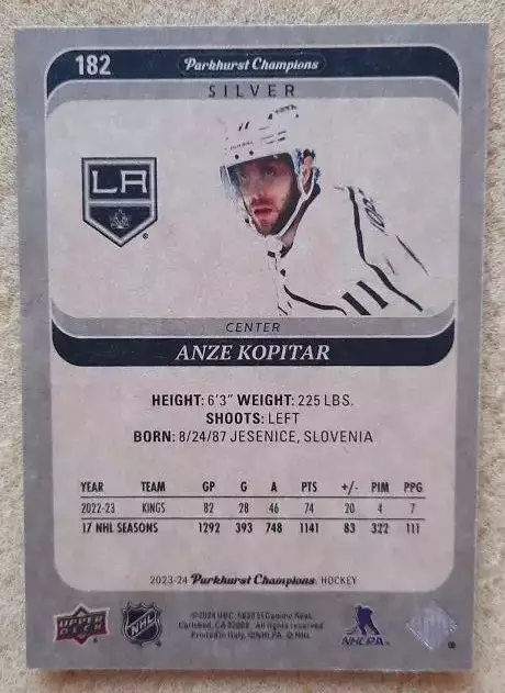 НХЛ Анже Копитар Лос-Анжелес Кингз № 182 сильвер 1