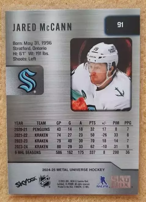 НХЛ Джаред Макканн Сиэтл Кракен № 91 1