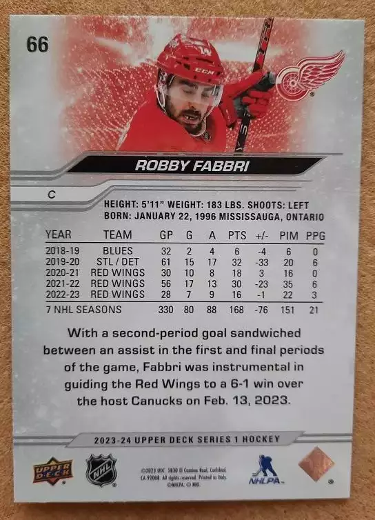 НХЛ Робби Фаббри Детройт Ред Уингз № 66 1