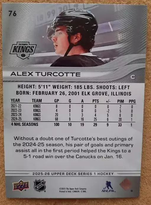 НХЛ Алекс Тюркотт Лос-Анжелес Кингз № 76 1