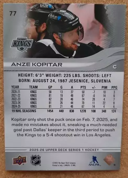НХЛ Анже Копитар Лос-Анжелес Кингз № 77 1