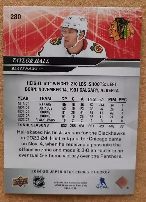 НХЛ Тейлор Холл Чикаго Блэкхокс № 280 1