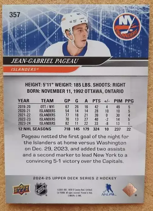 НХЛ Жан-Габриэль Пажо Нью-Йорк Айлендерс № 357 1