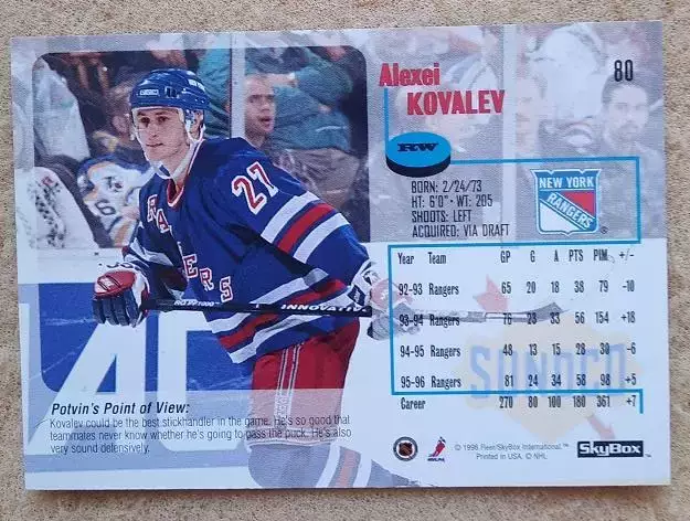 НХЛ Алексей Ковалев Нью-Йорк Рейнджерс Динамо Москва Тольятти Казань Атлант № 80 1