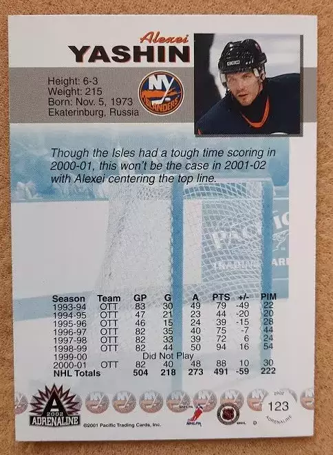НХЛ Алексей Яшин Нью-Йорк Айлендерс Свердловск Динамо Москва № 123 1