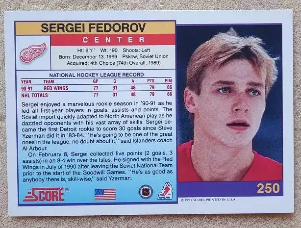 НХЛ Сергей Федоров Детройт Ред Уингз Динамо Минск ЦСКА Москва Магнитогорск 250 а 1
