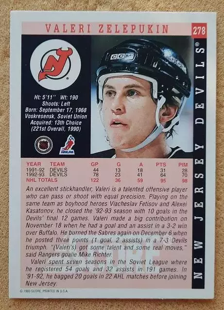 НХЛ Валерий Зелепукин Нью-Джерси Дэвилз Воскресенск ЦСКА Казань СКА № 278 1