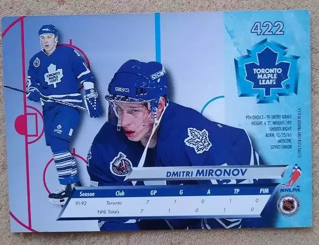НХЛ Дмитрий Миронов Торонто Мэйпл Лифс ЦСКА Крылья Советов Москва № 422 1