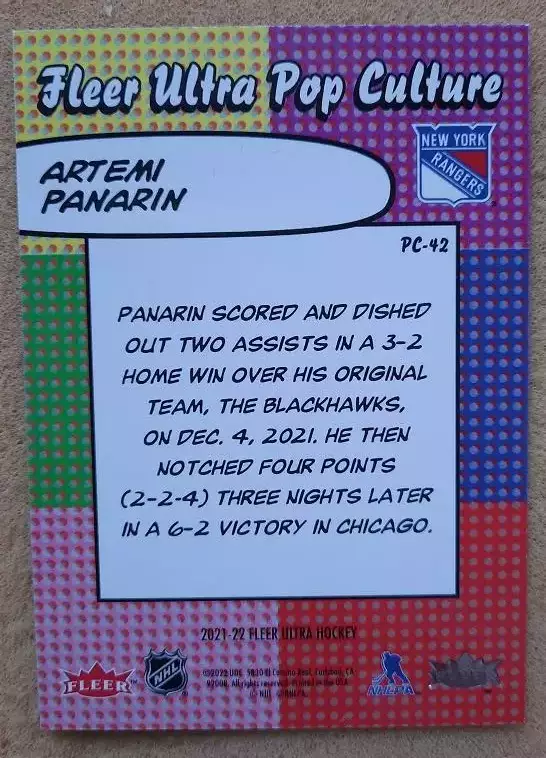 НХЛ Артемий Панарин Нью-Йорк Рейнджерс Подольск Казань СКА № PC - 42 1