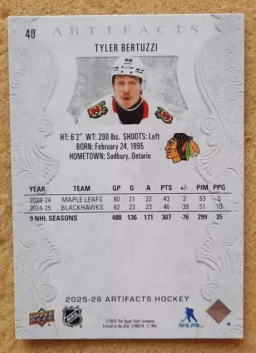 НХЛ Тайлер Бертуцци Чикаго Блэкхокс № 40 1