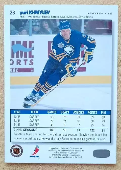 НХЛ Юрий Хмылев Баффало Сейбрз Крылья Советов Москва № 23 1