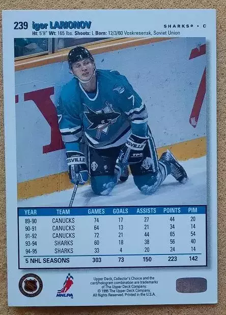 НХЛ Игорь Ларионов Сан-Хосе Шаркс Воскресенск ЦСКА Москва № 239 1